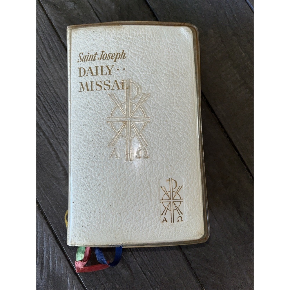 -SOLD-  St. Joseph Daily Missal Confraternity Edition White W/Vintage Prayer Car